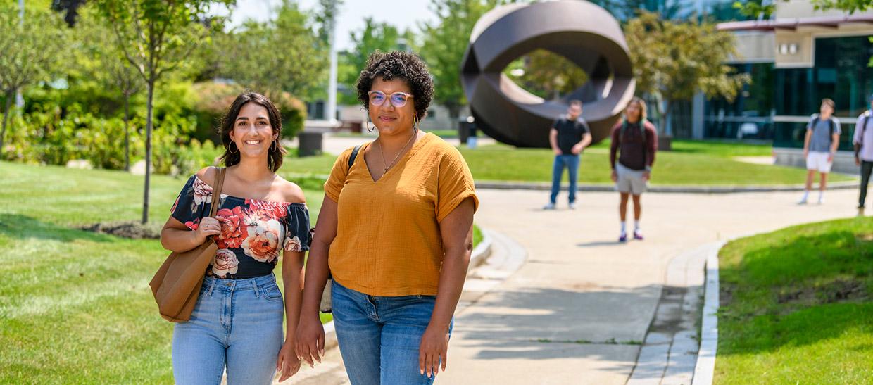 Smiling girls on campus